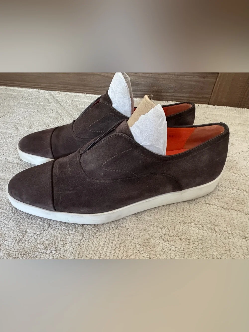 Santoni Brown Suede Slip-On Loafers